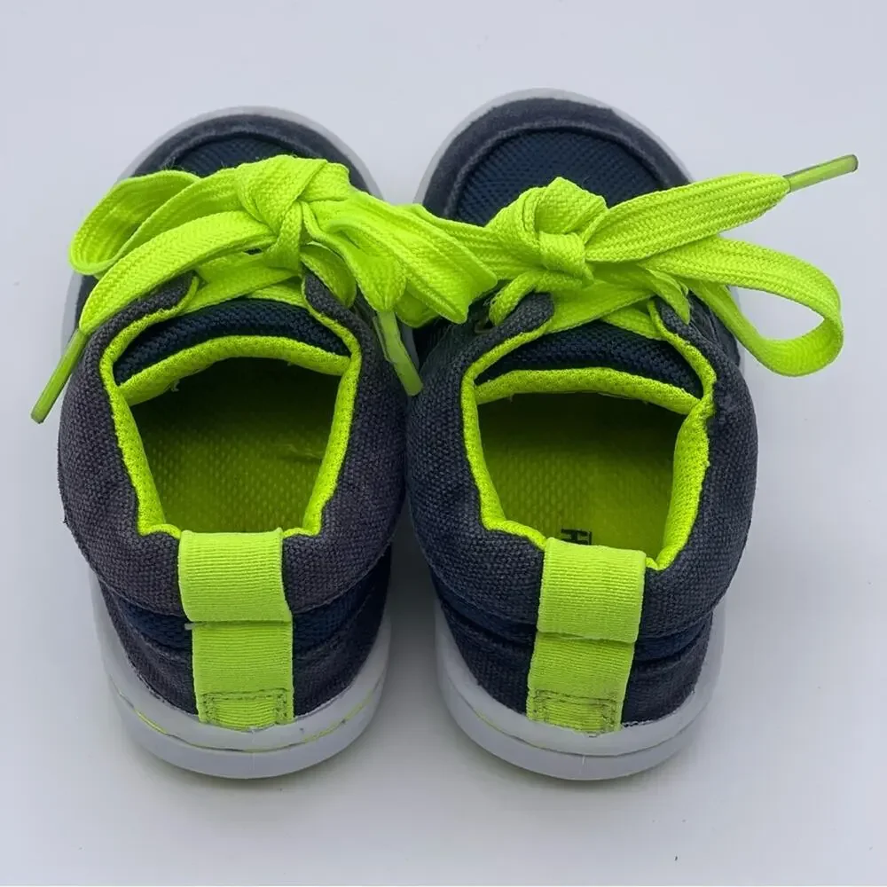 OshKosh B'gosh Thomas2 Navy Sneakers w/ Neon Green Accents & Laces - Size 6